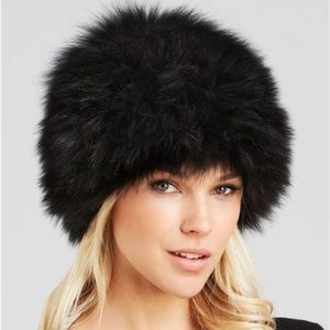 The Surell Fox Knit Bubble Hat in Black